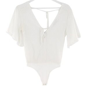Abercrombie & Fitch Bodysuit Swiss Dot Flutter Sleeve XS White